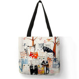 Design Cute Kawaii Cartoon Anime Cat Print Linen Tote Bag Women Fashion Handbags School Travel