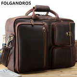 Brand Men'S Briefcases Genuine Leather Vintage Handmade Messenger Shoulder Bag Large Capacity