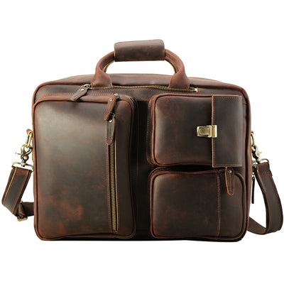 Brand Men'S Briefcases Genuine Leather Vintage Handmade Messenger Shoulder Bag Large Capacity