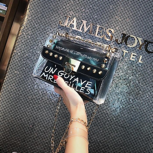 2018 Summer Fashion New Handbag High Quality Pvc Transparent Women Bag Sweet Printed Letter