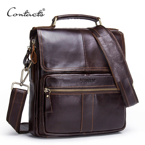 Contact'S Brand 2018 New Genuine Leather Shoulder Bag Men Messenger Bags Zipper Design Men