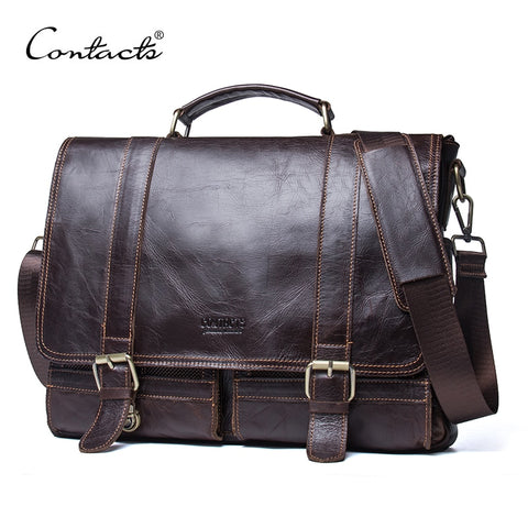 Contact'S Men'S Briefcase Genuine Leather Business Handbag Laptop Casual Large Shoulder Bag Vintage