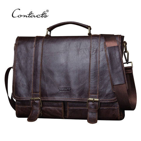 Contact'S 2018 Men Retro Briefcase Business Shoulder Bag Leather Handbag Bag Computer Laptop