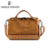Herald Fashion Women Top-Handle Bags With Rivets High Quality Leather Female Shoulder Bag Large