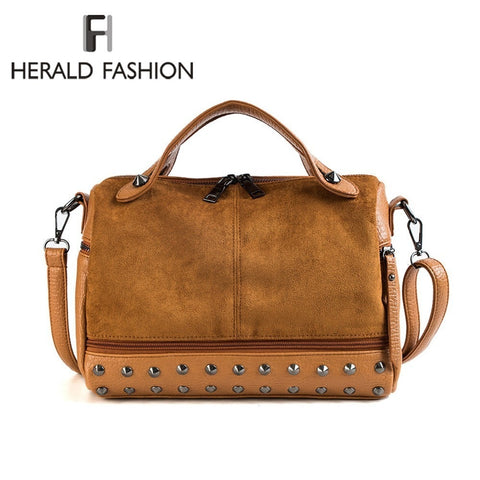 Herald Fashion Women Top-Handle Bags With Rivets High Quality Leather Female Shoulder Bag Large