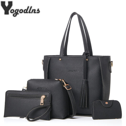 Women Bag Set Top-Handle Big Capacity Female Tassel Handbag Fashion Shoulder Bag Purse Ladies Pu
