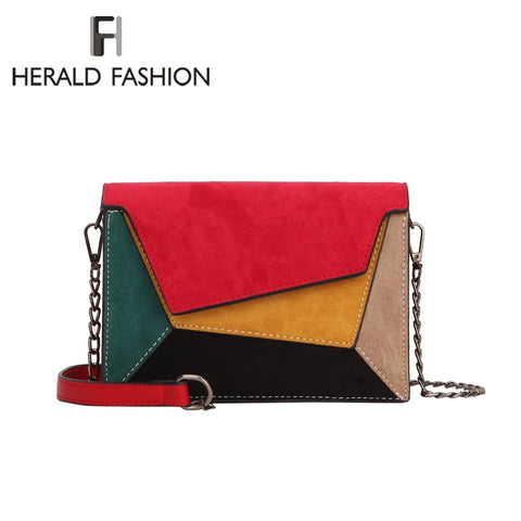 Herald Fashion Quality Leather Patchwork Women Messenger Bag Female Chain Strap Shoulder Bag