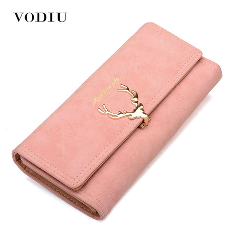Women Wallet Card Wallet Female Purse Leather Trifold Long Coin Holder Phone Wallet Metal Christmas
