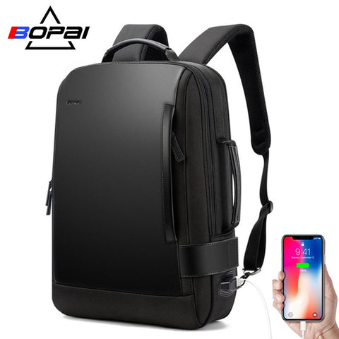 Bopai Brand Enlarge Backpack Usb External Charge 15.6 Inch Laptop Backpack  Shoulders Men