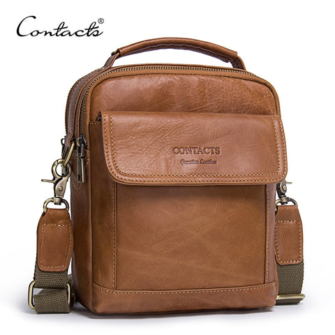Contact'S Genuine Leather Shoulder Bags Fashion Men Messenger Bag Small Ipad Male Tote Vintage