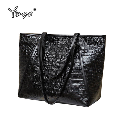 Ybyt Brand 2018 New Fashion Casual Glossy Alligator Totes Large Capacity Ladies Simple Shopping