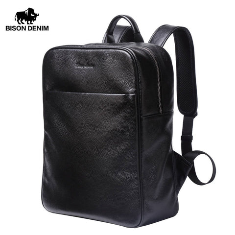 Bison Denim Men'S Backpack Genuine Leather Cowskin 14 Inches Laptop Travel Backpack Large