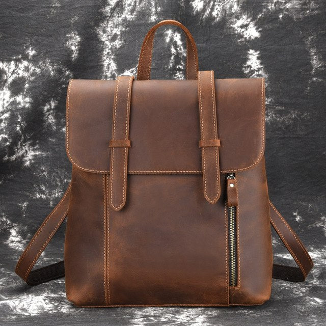 Men Backpack Vintage Daypack Large Capacity Shoulder Bags Knapsack High Quality Crazy Horse Cowhide
