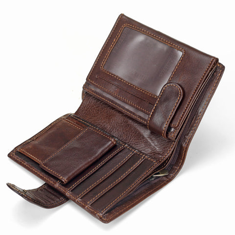Baellerry Men Wallet Oil Wax Cowhide Genuine Leather Wallets Coin Purse Clutch Hasp Open Top