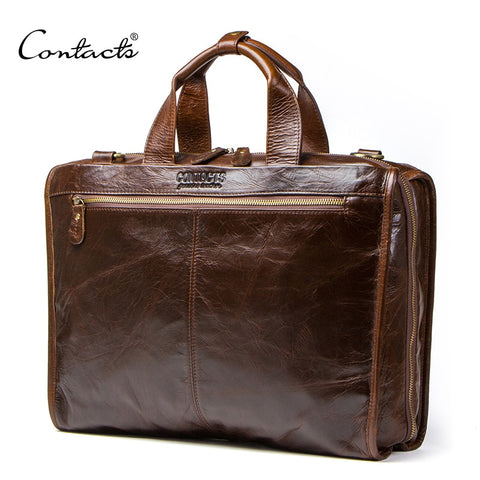Contact'S Cowhide Leather Men'S Briefcase Vintage Man Bag Large Capacity For 13.3 Inch Laptop
