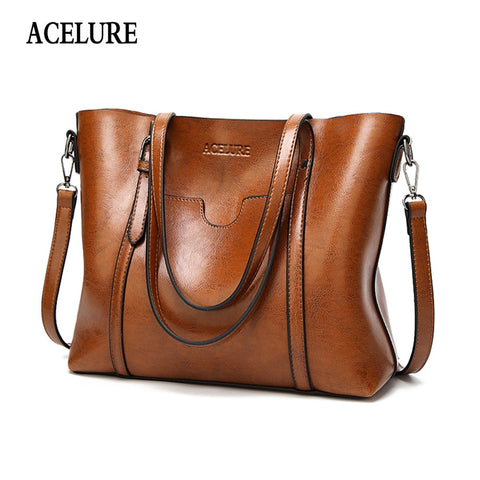 Acelure Women Bag Oil Wax Women'S Leather Handbags Luxury Lady Hand Bags With Purse Pocket Women