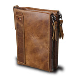 Hot!! Crazy Horse Genuine Leather Men Wallets Credit Business Card Holders Double Zipper Cowhide