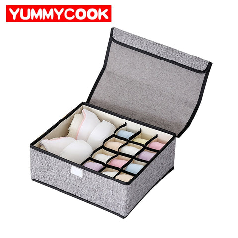 Cotton Linen Underwear Box Drawer Organizers Foldable Clothing Bra Socks Storage Wardrobe Closet