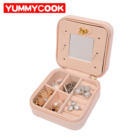 Women'S Trave Jewelry Box Rings Earrings Necklace Organizer Chest Makeup Case With Cosmetic