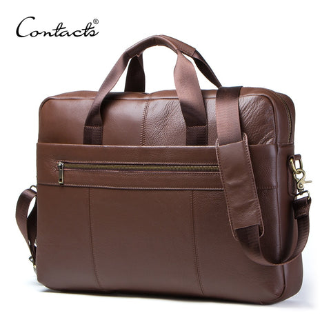 Contact'S Genuine Leather Male Messenger Bag For 15.6" Laptop Men'S Crossbody Bags Large Business