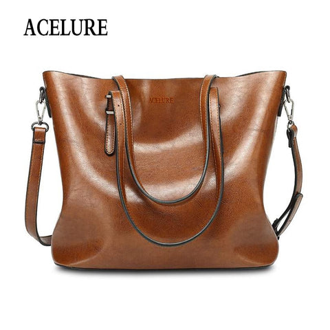Acelure Women Shoulder Bag Fashion Women Handbags Oil Wax Leather Large Capacity Tote Bag Casual Pu