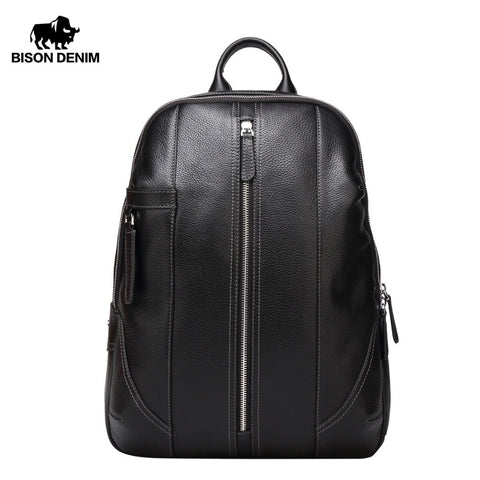 Bison Denim Genuine Leather Men Backpacks Male Zipper Designer School Backpack Men'S Travel Cowhide