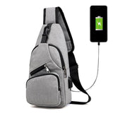 Male Leisure Sling Chest Pack Crossbody Bags For Men Messenger Canvas Usb Charging Leather Men'S