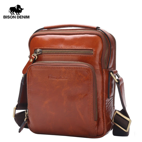 Bison Denim Genuine Leather Men'S Shoulder Bag Cowskin Men Bags Crossbody Messenger Vintage Flap