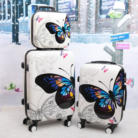 Beasumore Women Butterfly Abs Rolling Luggage Set Trolley Suitcase Wheels High Quality 12 20 24