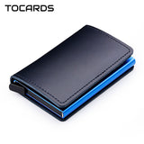 Rfid Blocking 100% Genuine Leather Credit Card Holder Aluminum Metal Business Id Cardholder Slim