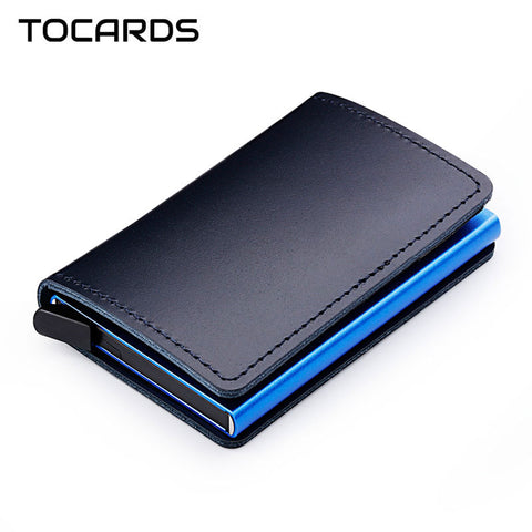Rfid Blocking 100% Genuine Leather Credit Card Holder Aluminum Metal Business Id Cardholder Slim