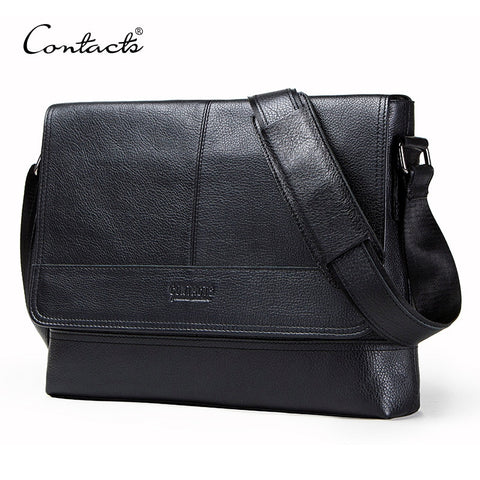 Contact'S Genuine Leather Men'S Shoulder Bag For Laptop 12'' Crossbody Bags Male Bolsa Top