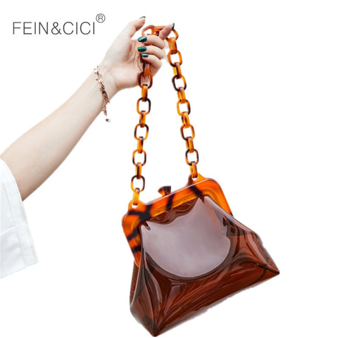 Transparent Bag Clear Pvc Plastic Bucket Bag Acrylic Chains Vintage Party Clutch Women Summer