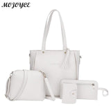 4Pcs/Set Lichi Leather Tassels Women Shouder Bag Tote Female Clutch Card Bags Women Shoulder