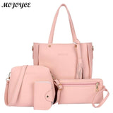 4Pcs/Set Lichi Leather Tassels Women Shouder Bag Tote Female Clutch Card Bags Women Shoulder