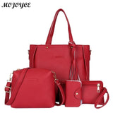4Pcs/Set Lichi Leather Tassels Women Shouder Bag Tote Female Clutch Card Bags Women Shoulder