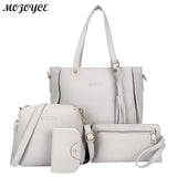 4Pcs/Set Lichi Leather Tassels Women Shouder Bag Tote Female Clutch Card Bags Women Shoulder