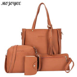 4Pcs/Set Lichi Leather Tassels Women Shouder Bag Tote Female Clutch Card Bags Women Shoulder