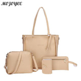 4Pcs/Set Lichi Leather Tassels Women Shouder Bag Tote Female Clutch Card Bags Women Shoulder