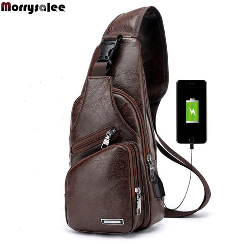 Men'S Crossbody Bags Men'S Usb Chest Bag Designer Messenger Bag Leather Shoulder Bags Diagonal