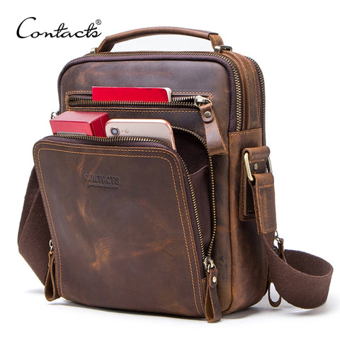 Contact'S Crazy Horse Leather Men'S Shoulder Bag Vintage Messenger Bags Men Bolsos Male Crossbody