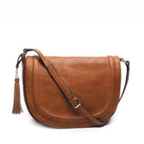 Amelie Galanti Large Saddle Bag Crossbody Bags For Women Brown Flap Purses  With Tassel Over The
