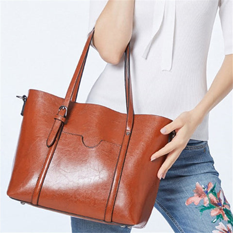 Oil Wax Pu Leather Large Capacity Tote Bag