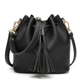 Herald Fashion Women Bags Tassel Drawstring Bucket Bags Small Quality Leather Female Shoulder Bag