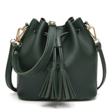 Herald Fashion Women Bags Tassel Drawstring Bucket Bags Small Quality Leather Female Shoulder Bag