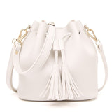 Herald Fashion Women Bags Tassel Drawstring Bucket Bags Small Quality Leather Female Shoulder Bag