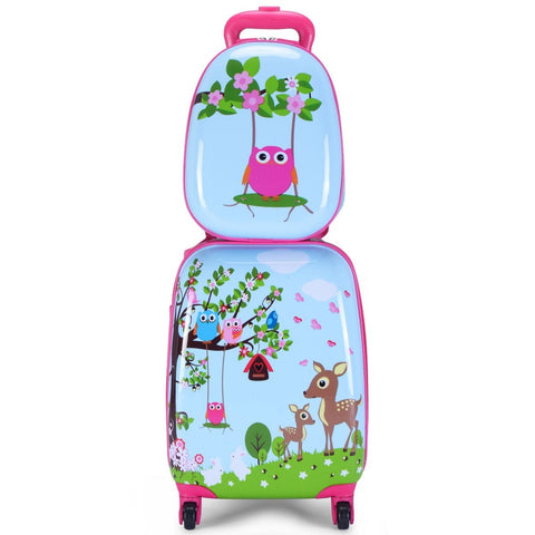 2 Pcs 12" 16" Blue Abs Kids Suitcase Backpack Luggage Set