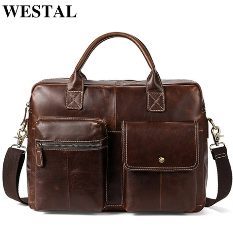 Westal Men'S Briefcases For Lawyer Genuine Leather Messenger Bag Men Leather Laptop 14 Computer
