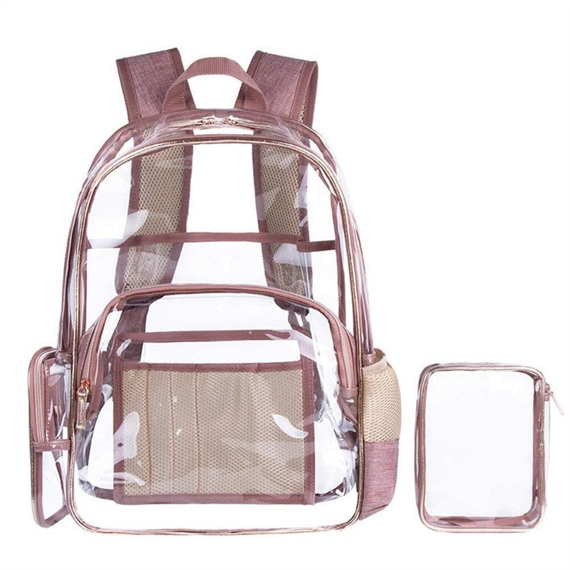 Clear Pvc Backpack With Cosmetic Bag Transparent Multi-Pockets School Backpack Outdoor Bookbag