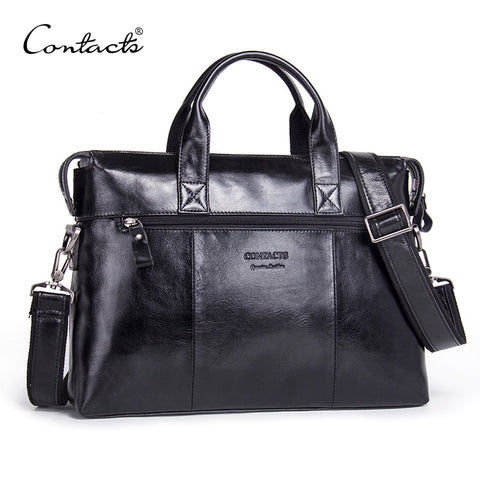 Contact'S Genuine Leather Men Bag Male Casual 13.3 Inch Laptop Briefcase Shoulder Crossbody Bags